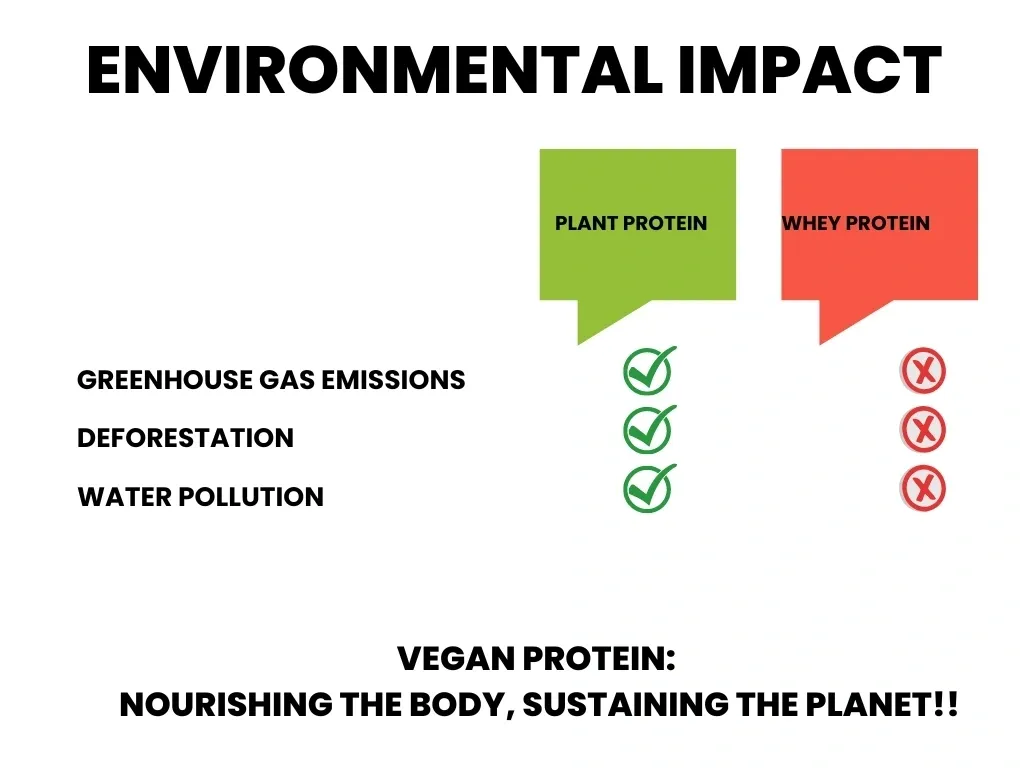 Comparison of Environmental impact between Plant Protein and Whey Protein.