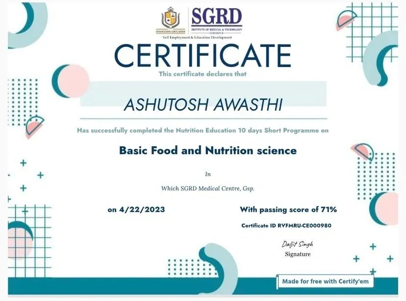 Certificate Ashutosh